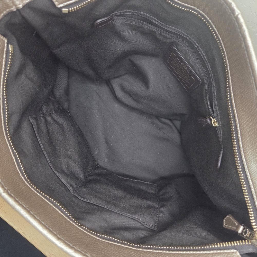 COACH Metallic Pebbled Leather Zip Top Tote Bag - Gold/Platinum - Picture 8 of 11